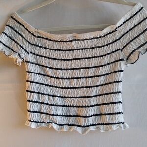 Women's Black and White Striped Crop Top